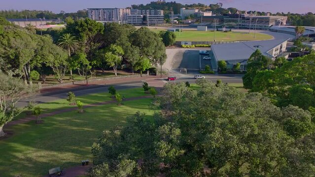 Aerial: Cornwall park and Alexandra Park raceway, Auckland, New Zealand