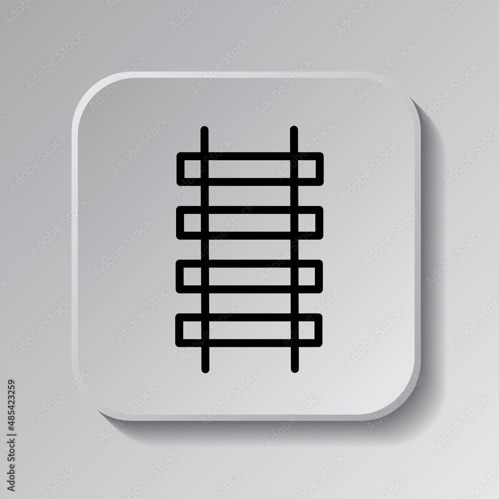 Poster railway simple icon. flat desing. black icon on square button with shadow. grey background.ai