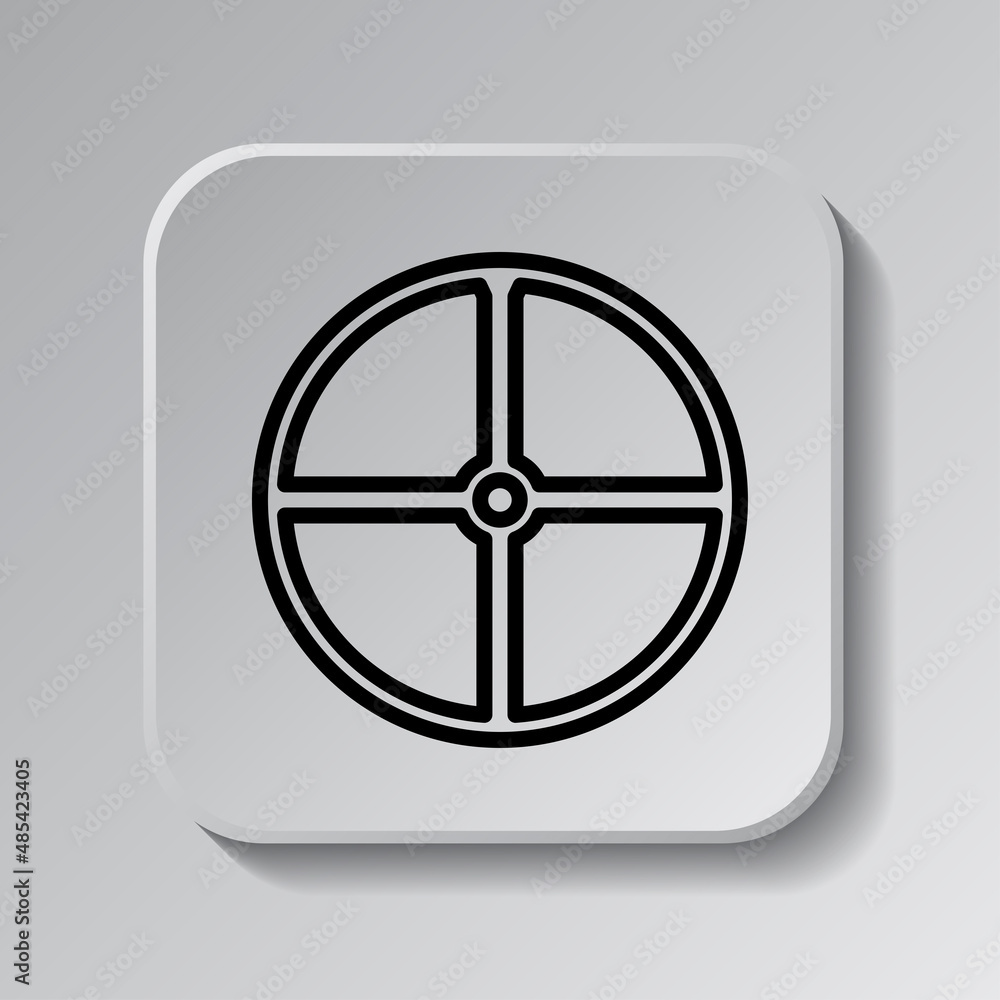 Poster sheild simple icon. flat desing. black icon on square button with shadow. grey background.ai