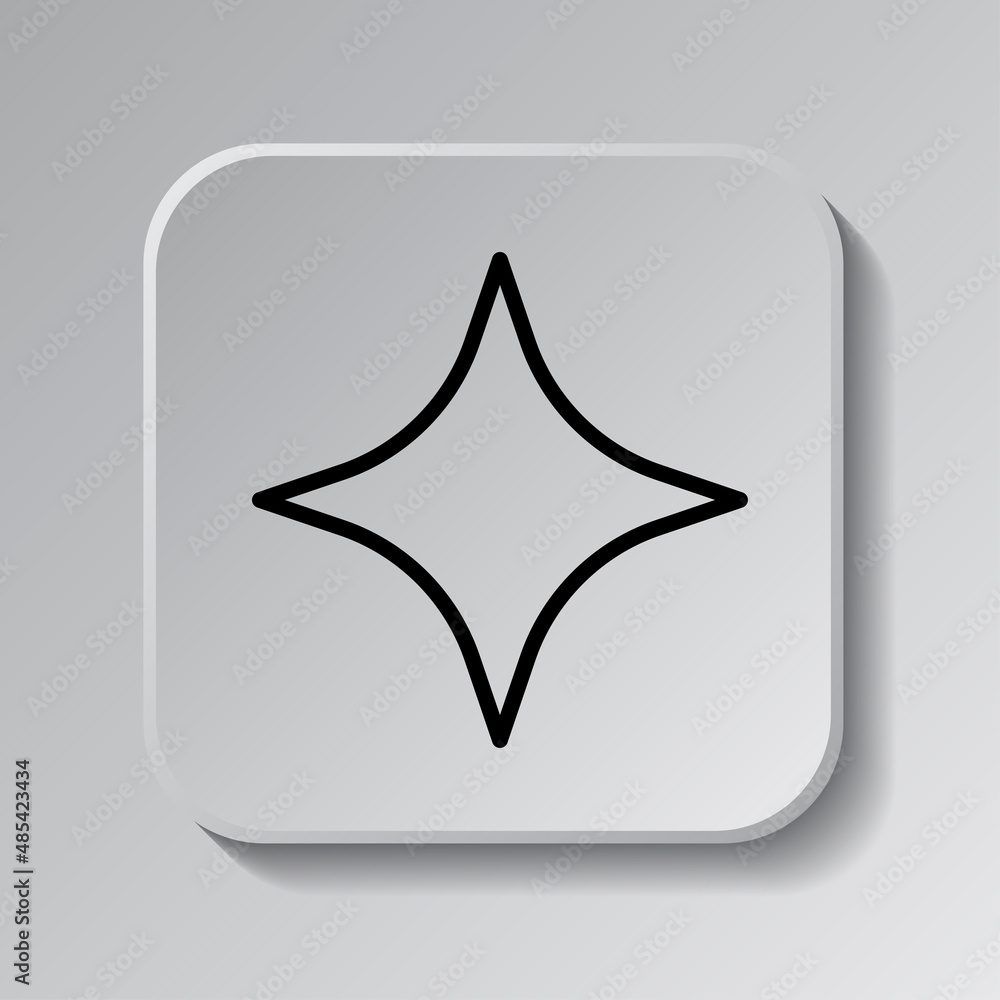 Poster shine simple icon. flat desing. black icon on square button with shadow. grey background.ai