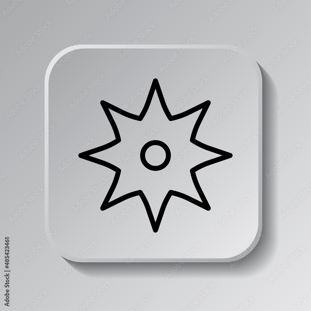 Poster shuriken simple icon. flat desing. black icon on square button with shadow. grey background.ai