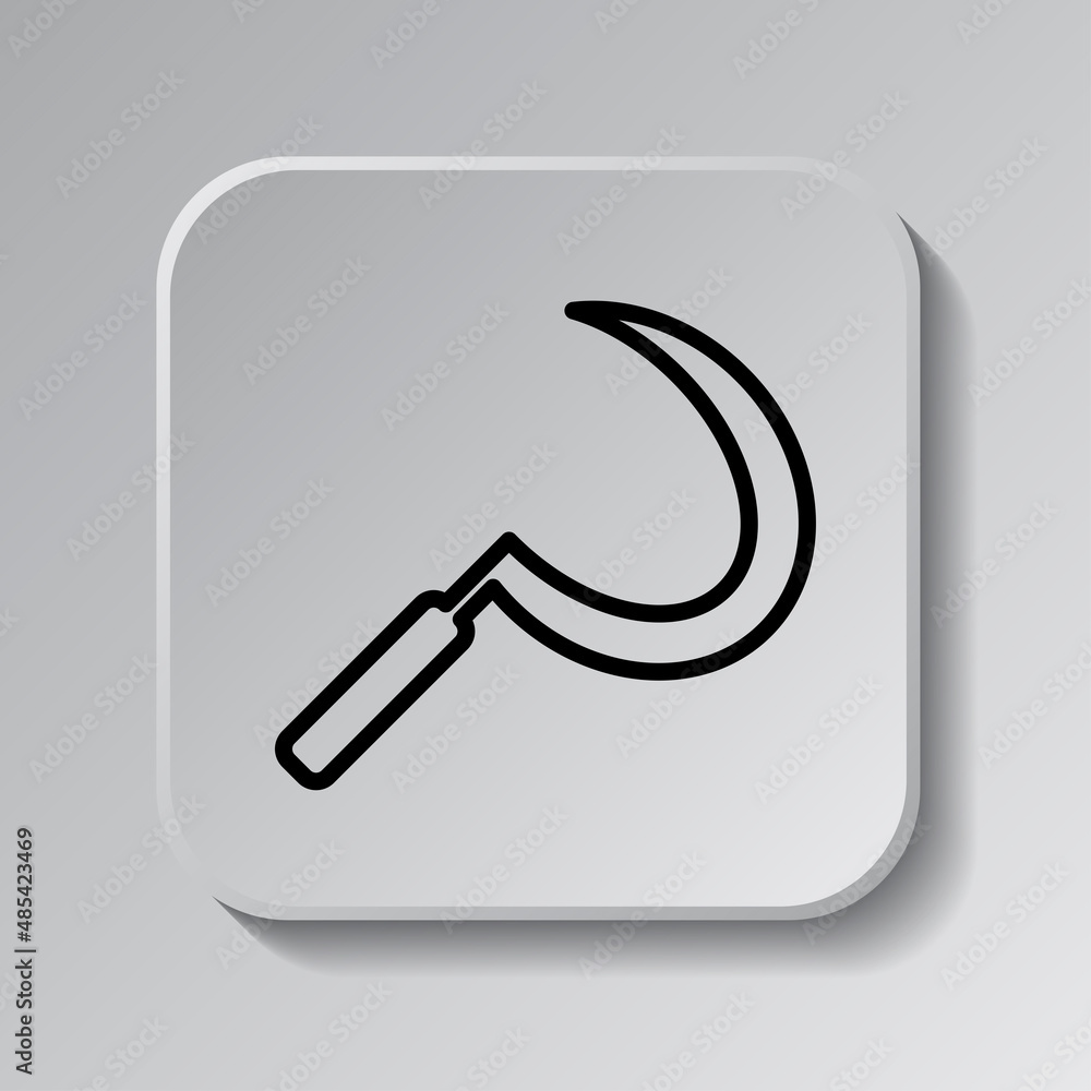 Poster sickle simple icon. flat desing. black icon on square button with shadow. grey background.ai