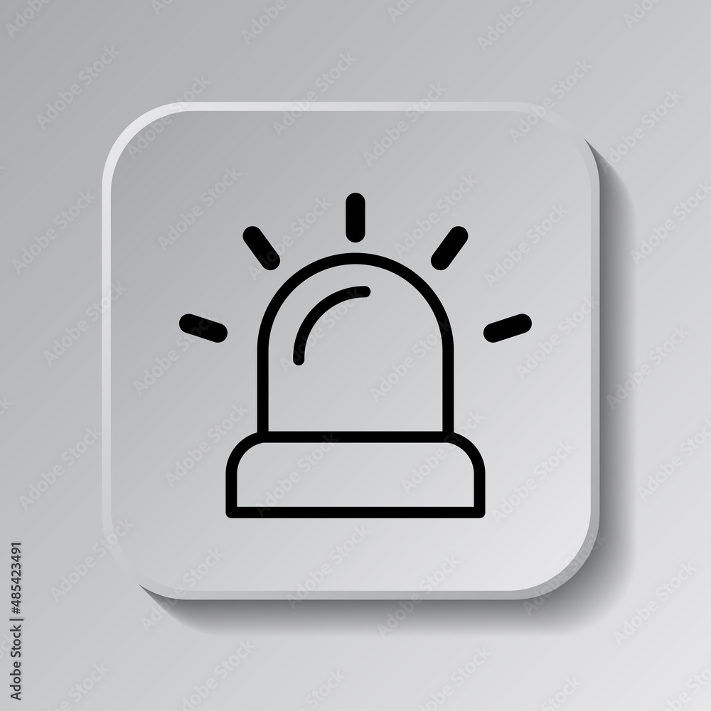 Aufkleber siren simple icon. flat desing. black icon on square button with shadow. grey background.ai