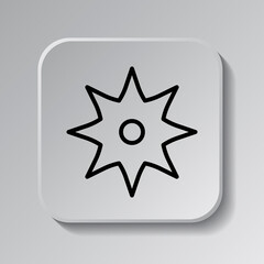 Shuriken simple icon. Flat desing. Black icon on square button with shadow. Grey background.ai