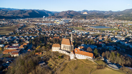 Obraz premium Aerial view of the church in Judendorf Straßengel near Graz in Austria