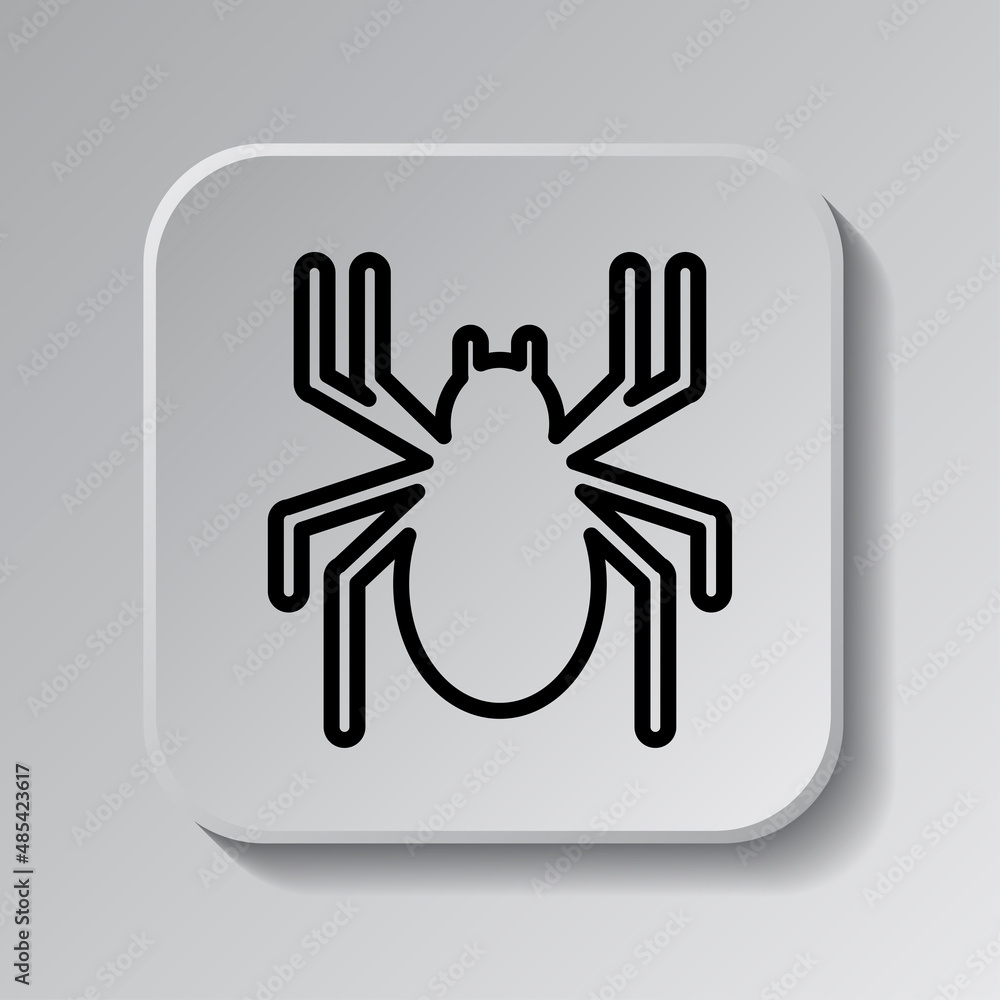 Poster spider simple icon. flat desing. black icon on square button with shadow. grey background.ai