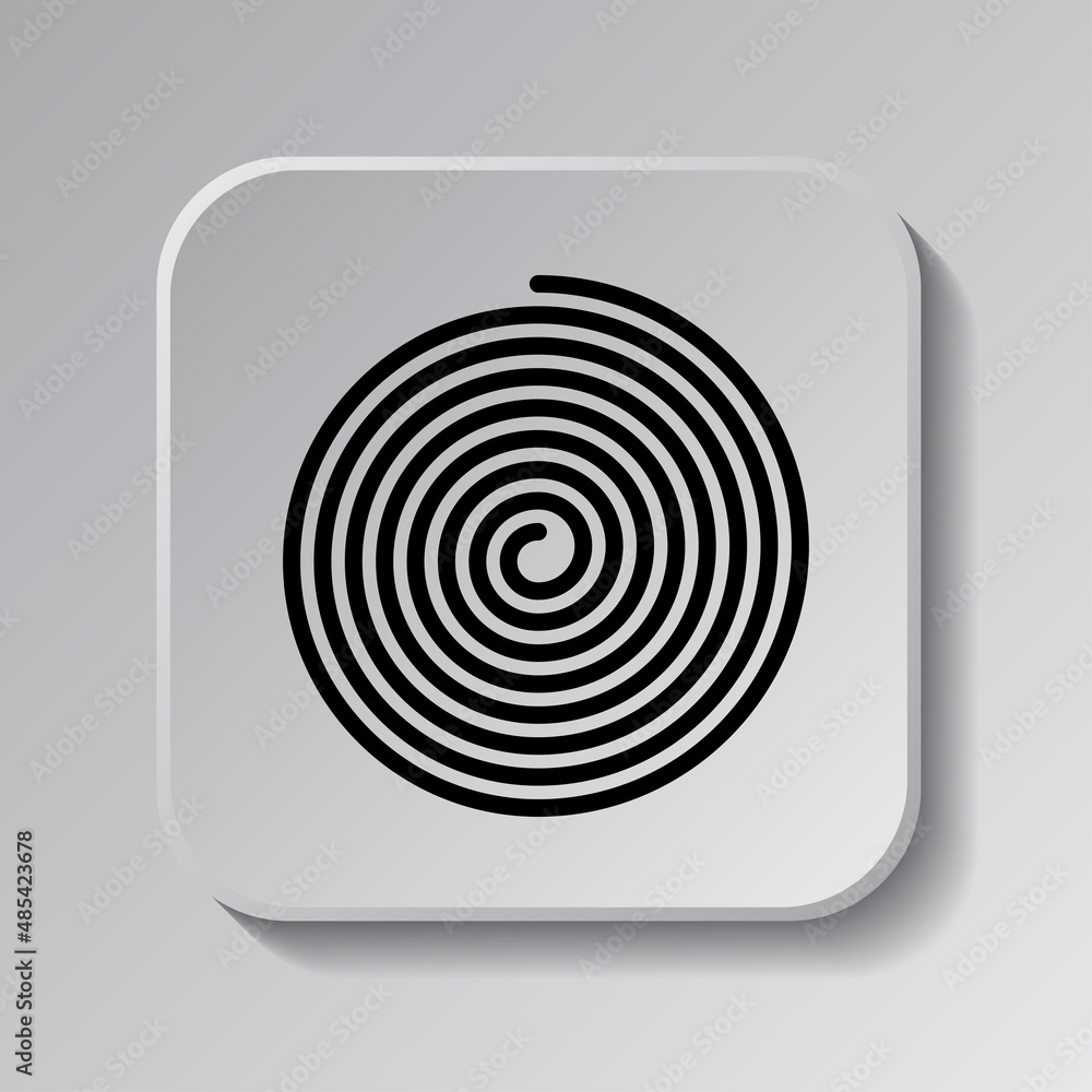 Poster spiral simple icon. flat desing. black icon on square button with shadow. grey background.ai