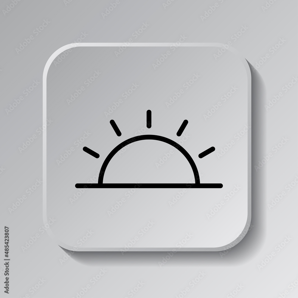 Aufkleber sunrise simple icon. flat desing. black icon on square button with shadow. grey background.ai
