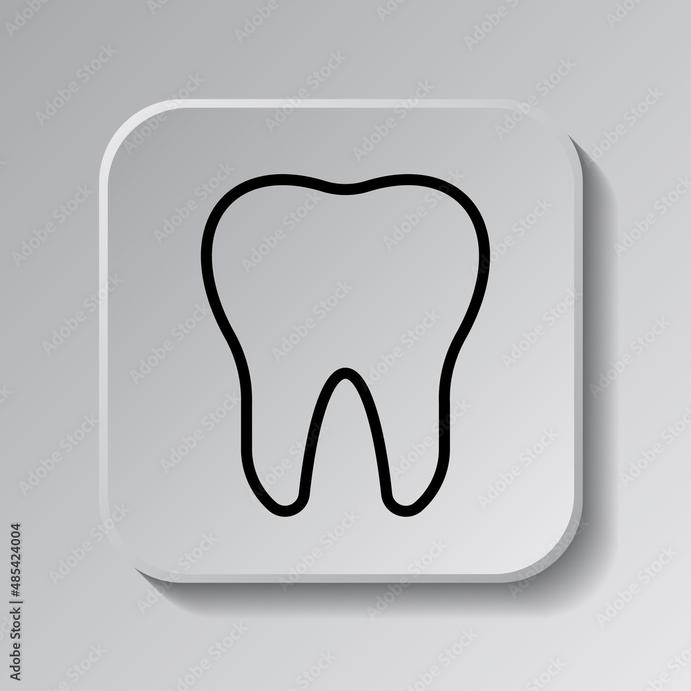 Poster tooth simple icon. flat desing. black icon on square button with shadow. grey background.ai
