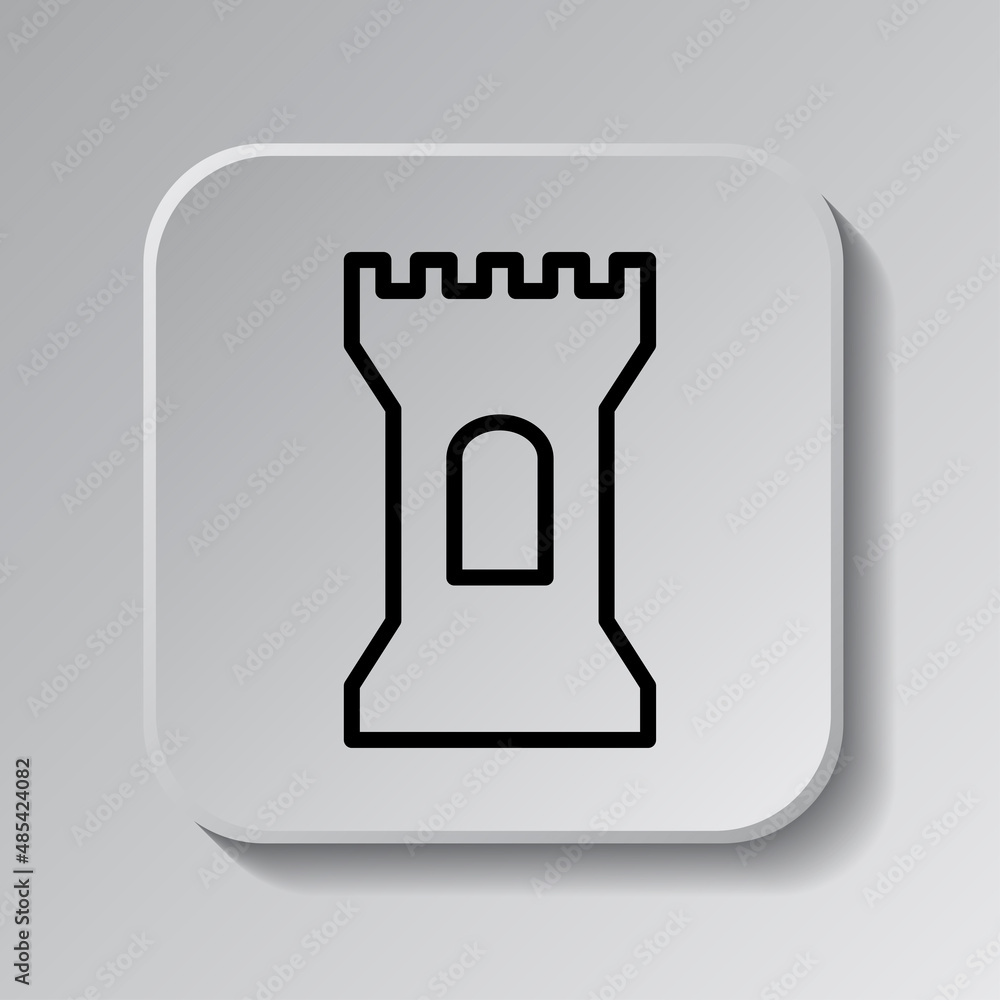 Poster tower simple icon. flat desing. black icon on square button with shadow. grey background.ai