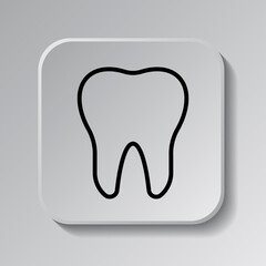 Tooth simple icon. Flat desing. Black icon on square button with shadow. Grey background.ai