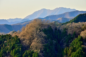道志山塊の鶴島御前山より丹沢の檜洞丸を望む
道志山塊　鶴島御前山のハサミ岩より左から檜洞丸、右が熊笹ノ峰、大笄
