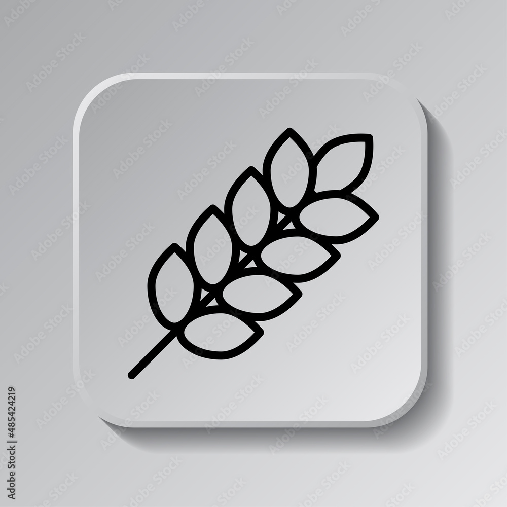 Poster wheat simple icon. flat desing. black icon on square button with shadow. grey background.ai