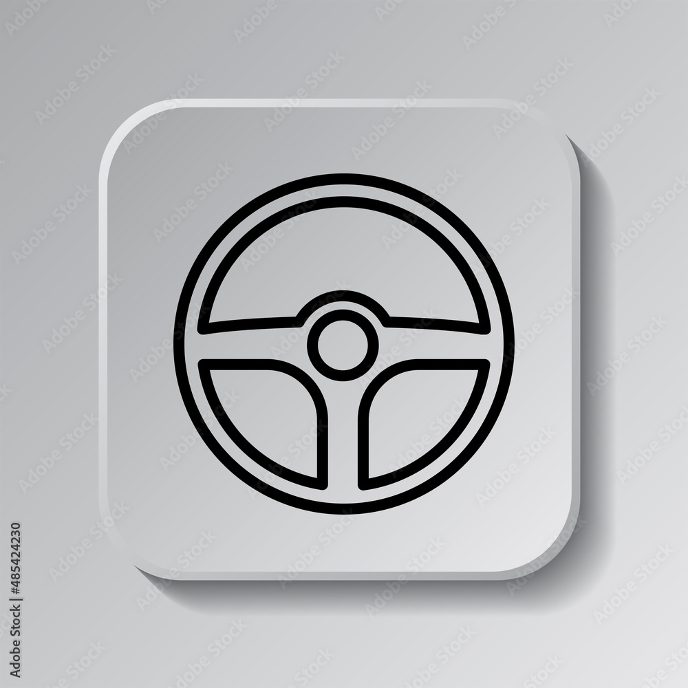 Poster wheel simple icon. flat desing. black icon on square button with shadow. grey background.ai
