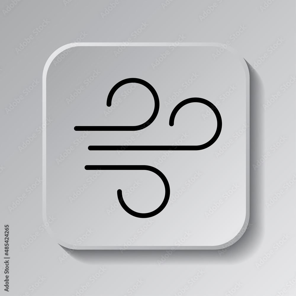 Poster wind simple icon. flat desing. black icon on square button with shadow. grey background.ai
