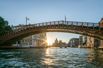 Fototapeta na wymiar Ponte dell’ Accademia Bridge and Grand Canal at sunrise, Venice, Italy