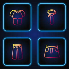 Set line Skirt, Pants, T-shirt and Tie. Gradient color icons. Vector