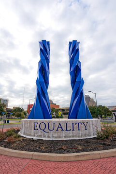 San Antonio, TX - Oct. 20, 2021: The "Door of Equality" sculpture by Sebastian is located at the San Pedro roundabout and is a gft to San Antonio by the artist.