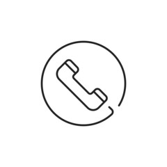 Handset phone in circle icon. High quality black vector illustration.
