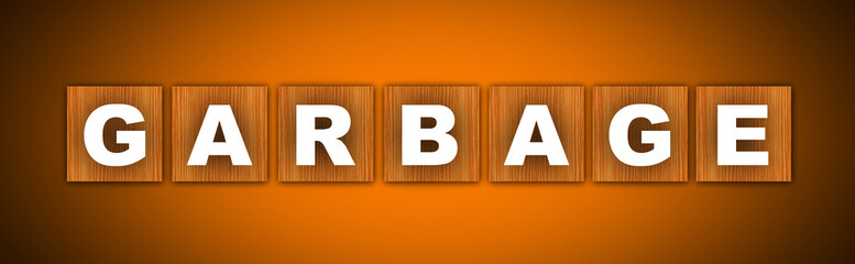 Garbage Title - Square Wooden Concept - Orange Background - 3D Illustration