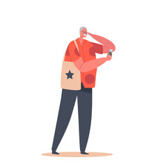 Senior Customer Purchase Medicament in Drugstore. Old Man Buy Drug at Pharmacy. Character Holding Medicine Bottle