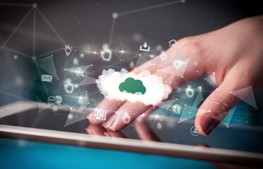 Close-up of a touchscreen with technology icons