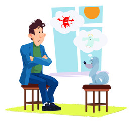 Man scolds cute dog. Illustration concept for website and mobile website development.
