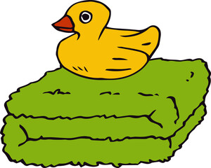 Yellow Rubber Duck on Green Towel
