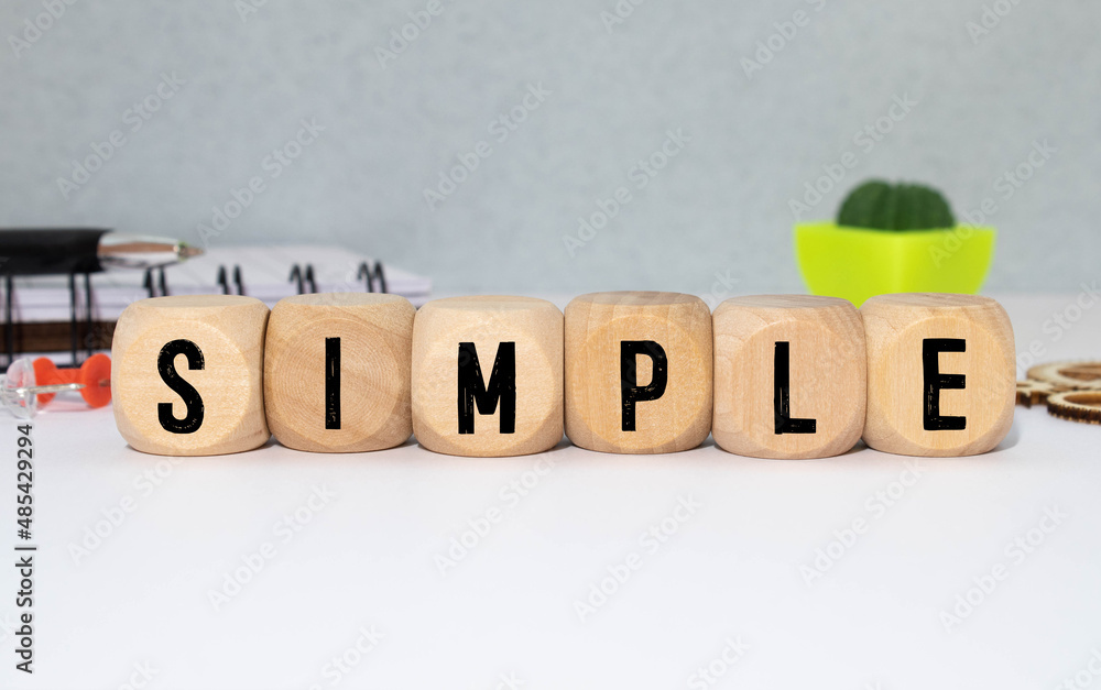 Poster simple word made with building blocks isolated on white
