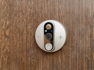 electronic of the peephole with call button or intercom on the front door. 