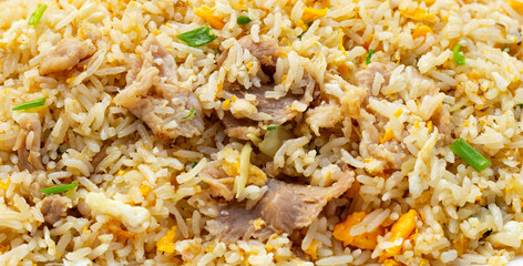 Fried rice with pork, close up