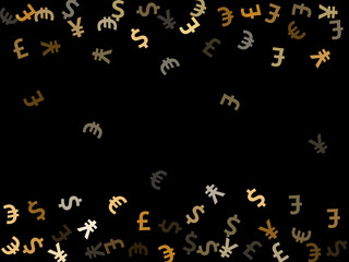 Euro dollar pound yen metallic symbols flying money vector illustration. Deposit pattern. Currency