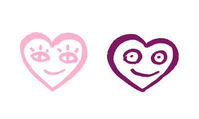 Two vector pink hearts. Valentine's day, love, holiday, romance, happiness. Sketch, doodle, minimalism.