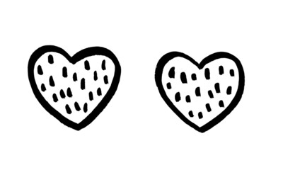 Two vector hearts. Valentine's day, love, holiday, romance, valentine's day. Sketch, doodle, minimalism, black on white.