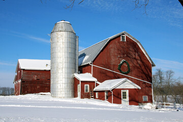 red barn in winter