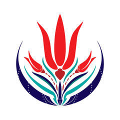 Tulip Symbol in Traditional Turkish Colors on a white Background. Minimalist Style Logo.