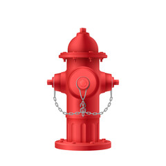 Realistic red fire hydrant. Flame protection modern device. Emergency equipment with water pump