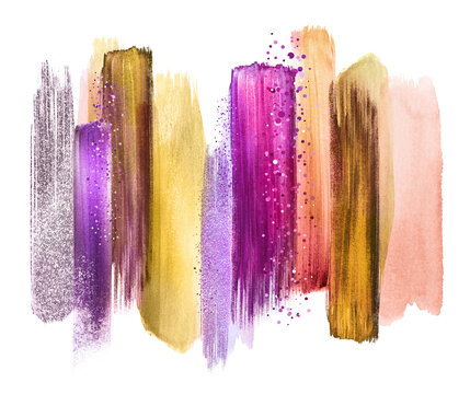 abstract watercolor brush strokes, creative illustration, artistic color palette, pink gold
