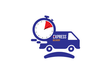Fototapeta premium Express delivery icon. Fast shipping with truck timer with inscription on white background. Flat vector illustration EPS10
