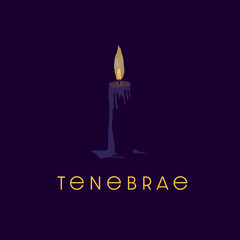 Tenebrae with single with single purple .Also known as the Service of Shadows or candlelight service. Square format. Dark royal purple.  Abstract and modern illustration.