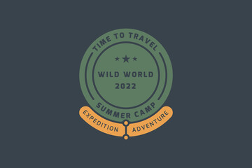 Time to travel, adventure retro badge. Flat vector illustration EPS10.