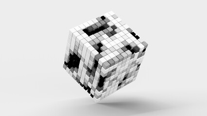 Group of white, gray, black cubes. Abstract illustration, 3d render.