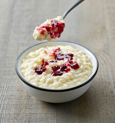 bowl of rice milk pudding