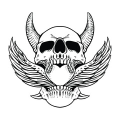 tattoo design skull with love line art black and white