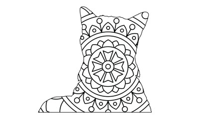 head of a cat.kitty cat moth bow coloring book vector page