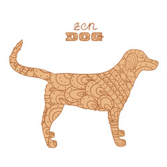 Dog on white. Hand drawn animal with abstract patterns on isolation background. Design for spiritual relaxation for adults. Zentangle. Doodle for banners, posters, t-shirts and textiles