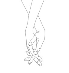 One line drawn holding hands. Valentine's day vector illustration.
