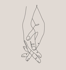 One line drawn holding hands. Valentine's day vector illustration.