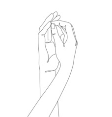 One line drawn holding hands. Valentine's day vector illustration.