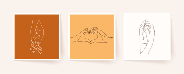 Set of one line holding hands. Valentine's day vector illustration.